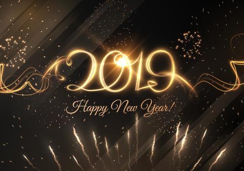 2019 new year firwork with golden vector