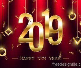 2019 new year golden decor with red background vector