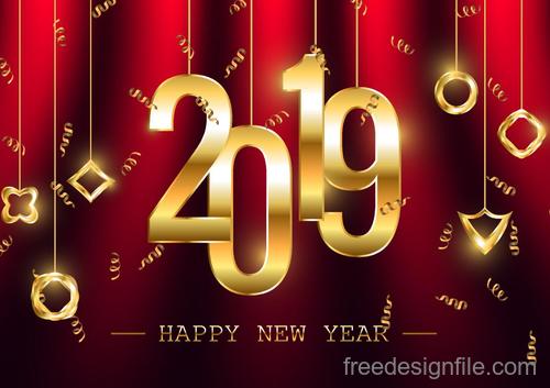 2019 new year golden decor with red background vector