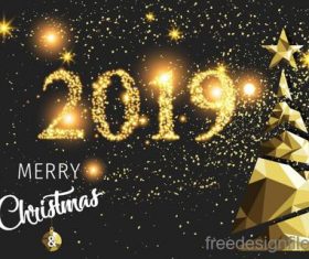 2019 new year with christmas and golden star vector