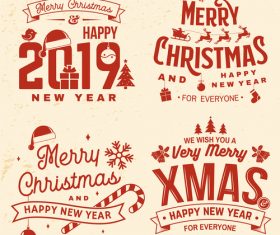 2019 new year with christmas retro labels with badge vector 01