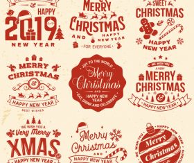 2019 new year with christmas retro labels with badge vector 02