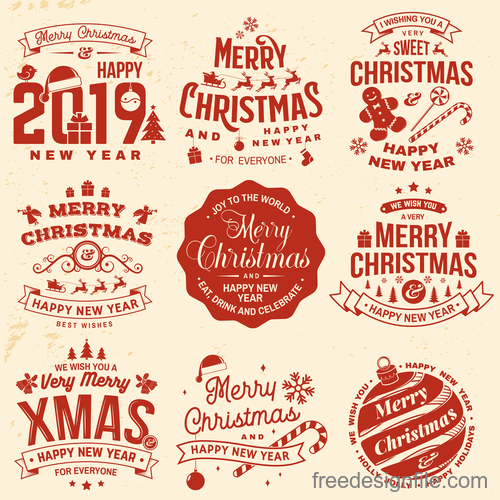 2019 new year with christmas retro labels with badge vector 02