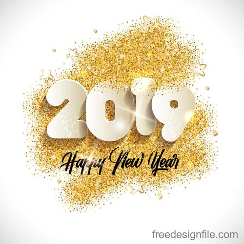 2019 new year with golden particles background design vector