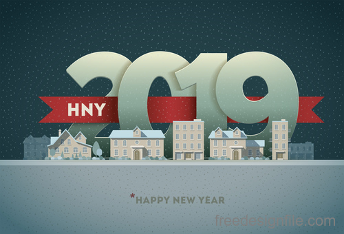2019 new year with paper design vector