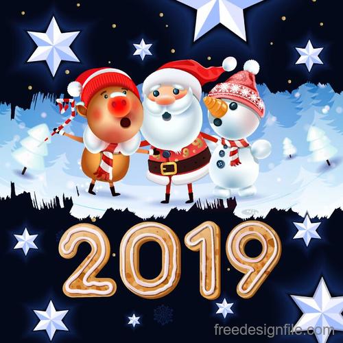 2019 new year with winter snow background vector