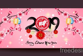2019 of the pig year with pink background vector