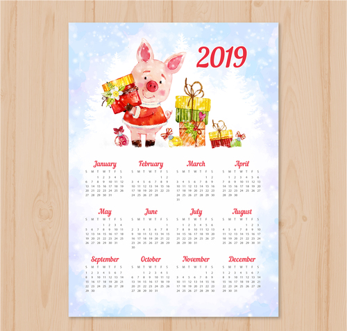 2019 year of the pig calendar vectors
