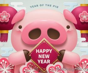 2019 year of the pig creative design vector