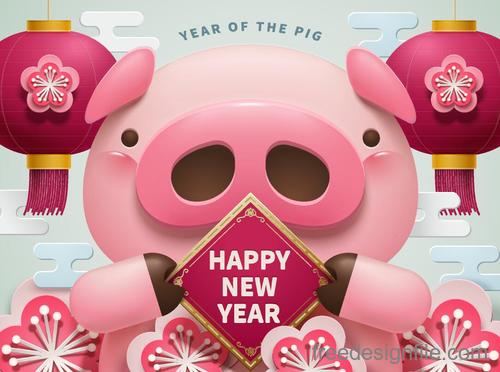 2019 year of the pig creative design vector