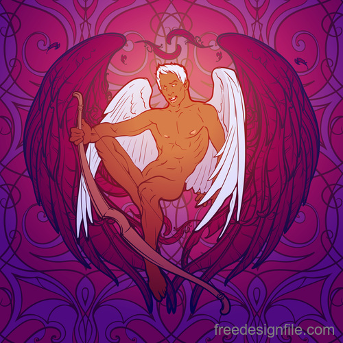Angel and demon mural template vector 01
