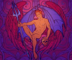 Angel and demon mural template vector 02