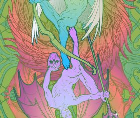 Angel and demon mural template vector 05