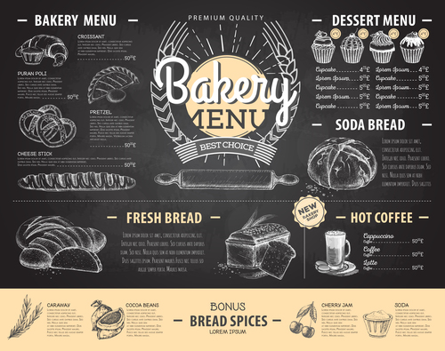 Bakery menu template with blackboard vectors 01