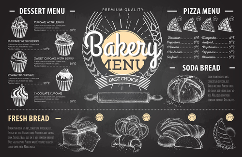 Bakery menu template with blackboard vectors 03