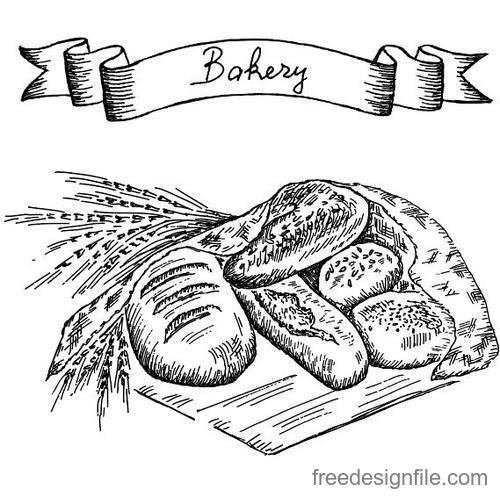 Bakey banner with bread hand drawn vector 02