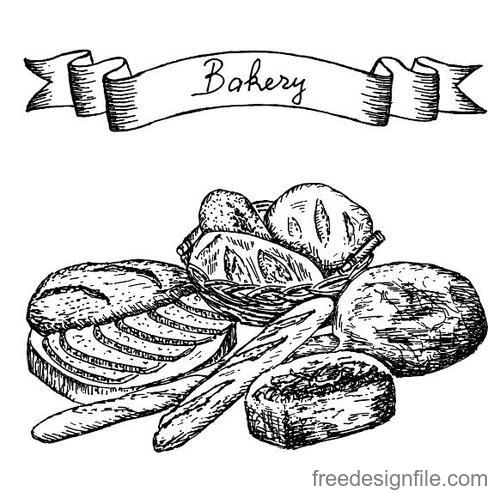 Bakey banner with bread hand drawn vector 04