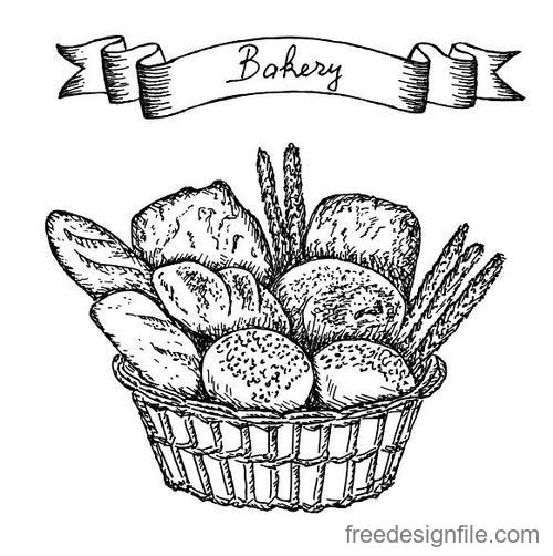 Bakey banner with bread hand drawn vector 06