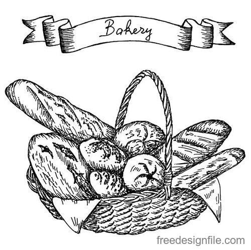 Bakey banner with bread hand drawn vector 07