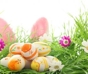 Basket of easter eggs on meadow Stock Photo 06