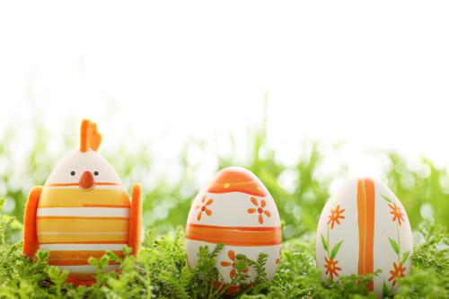 Basket of easter eggs on meadow Stock Photo 08