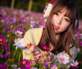 Beautiful asian girl and flower Stock Photo