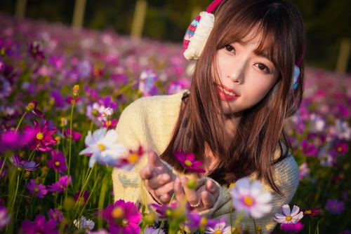 Beautiful asian girl and flower Stock Photo