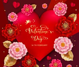 Beautiful flower with valentines day card vectors 03