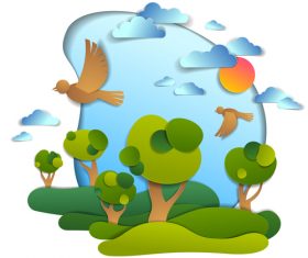 Beautiful origami landscape seasons design vector 01