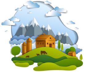 Beautiful origami landscape seasons design vector 04