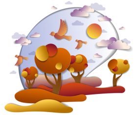 Beautiful origami landscape seasons design vector 05