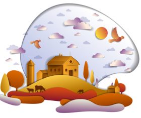 Beautiful origami landscape seasons design vector 06