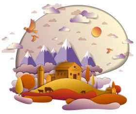 Beautiful origami landscape seasons design vector 07