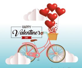 Bicycle with Valentines day heart shape balloons vector