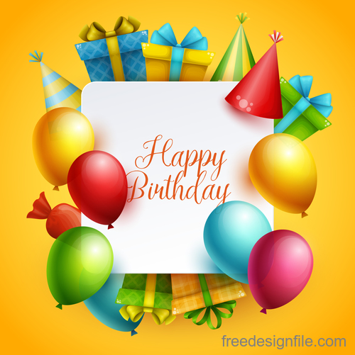Birthday happy holiday card yellow vector 03 free download