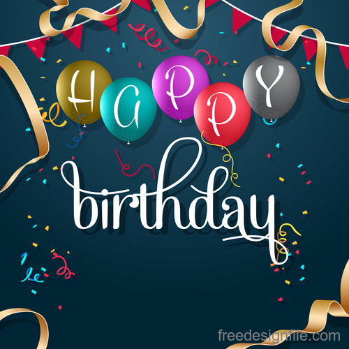 Birthday holiday card with golden ribbon vector 01