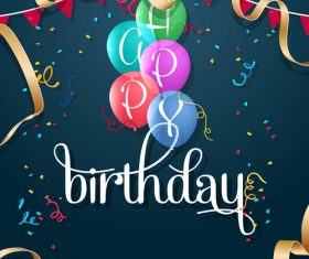 Birthday holiday card with golden ribbon vector 02