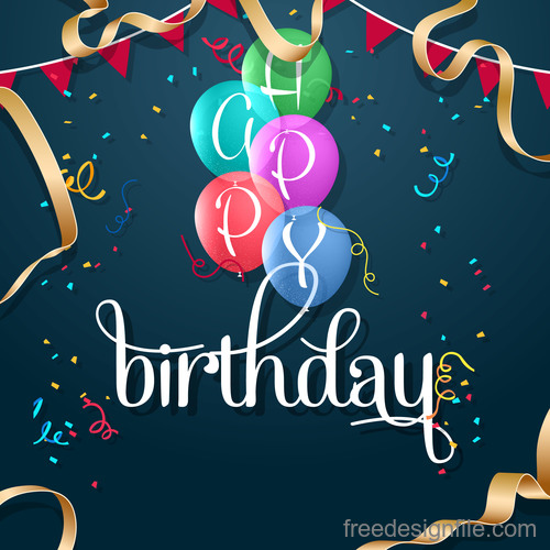 Birthday holiday card with golden ribbon vector 02