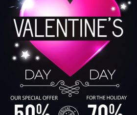 Black Valentines day sale poster vector template
