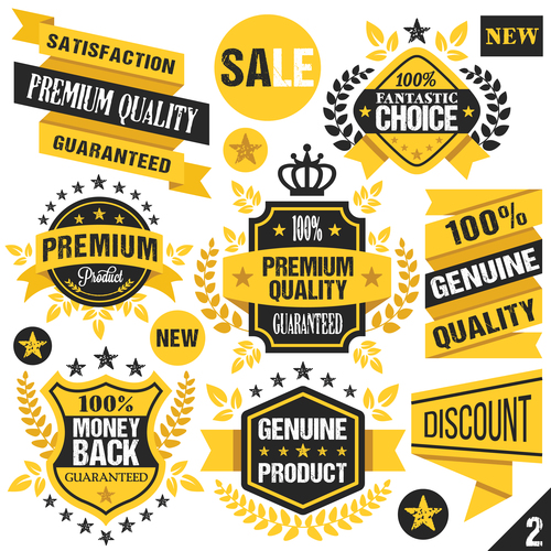 Black and Yellow Badges Labels and Ribbons vector