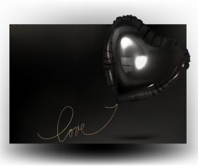 Black heart shaped air balloon with gold string vector