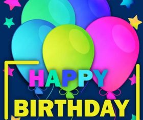 Blue birthday card with colored balloons vector