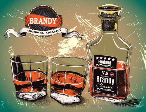 Brandy with two glass cup vector 01