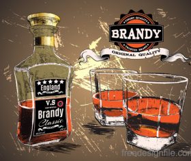 Brandy with two glass cup vector 02