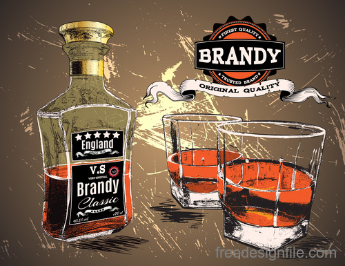 Brandy with two glass cup vector 02