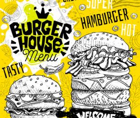 Burger house menu design vector 02