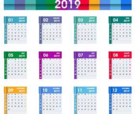 Calendar 2019 colored template vectors 01
