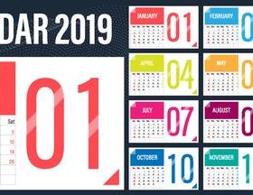 Calendar 2019 colored template vectors 04