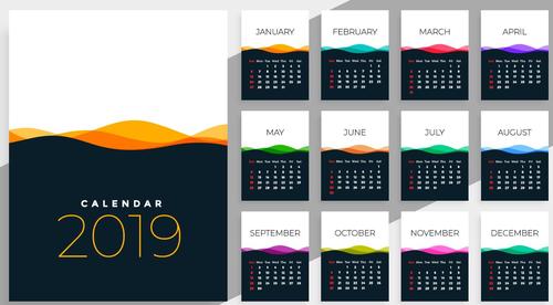 Calendar 2019 colored template vectors 05