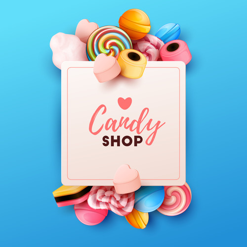 Candy shop template design vector 03